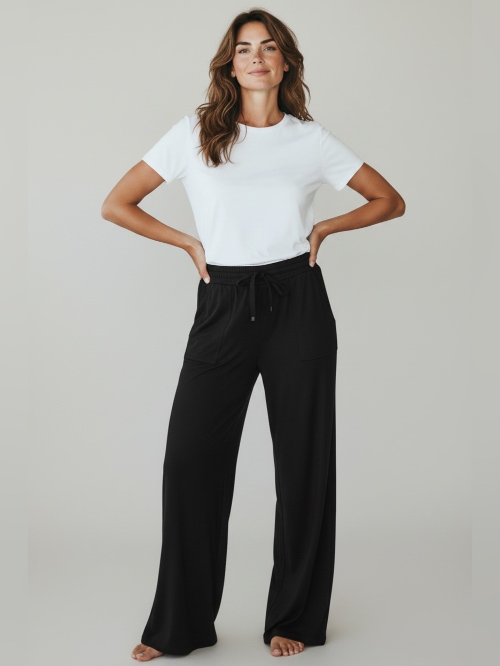HALARA Black Wide-Leg Drawstring Pants NWT Size L
